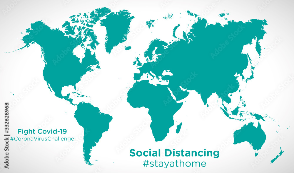World map with Social Distancing #stayathome tag