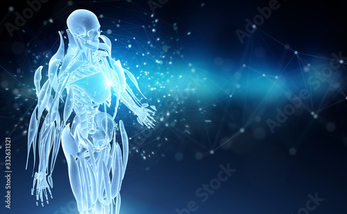 Digital x-ray human body holographic scan projection 3D rendering
