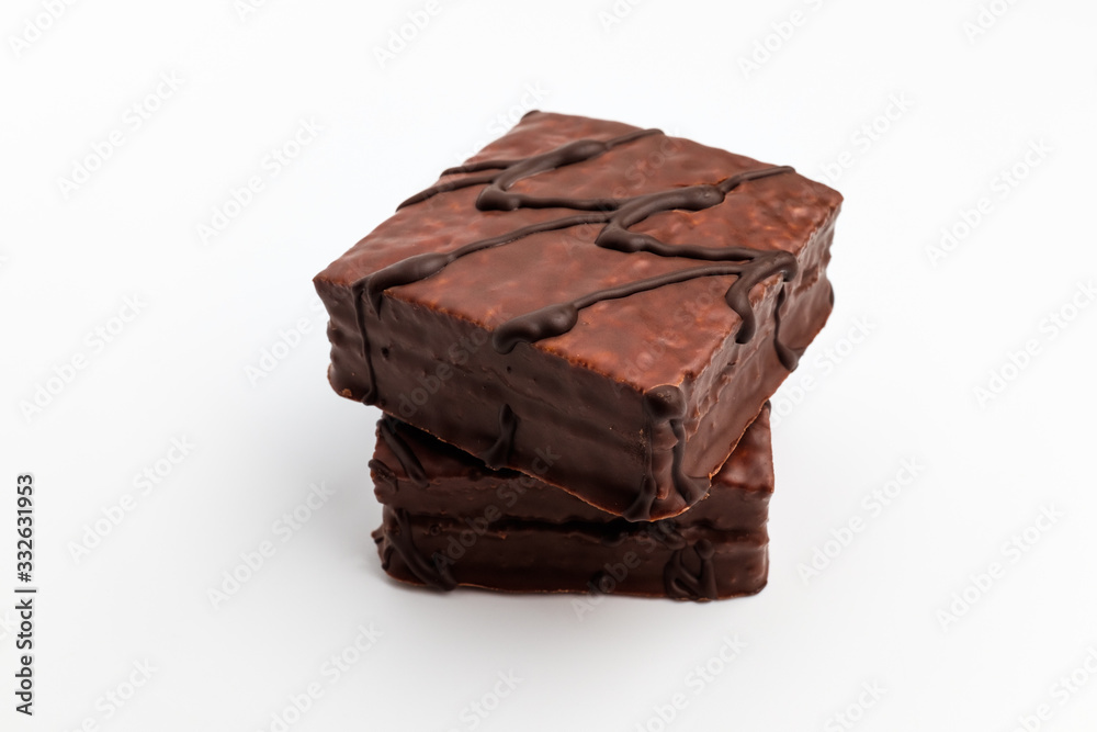 Chocolate dessert cake on white background Chocolate dessert cake on white background