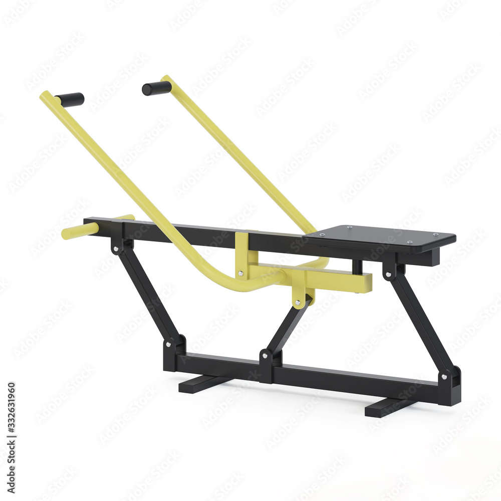 Street exercise equipment for gaining muscle mass and recovering from injuries on a white background. Clipping path included. 3D rendering.