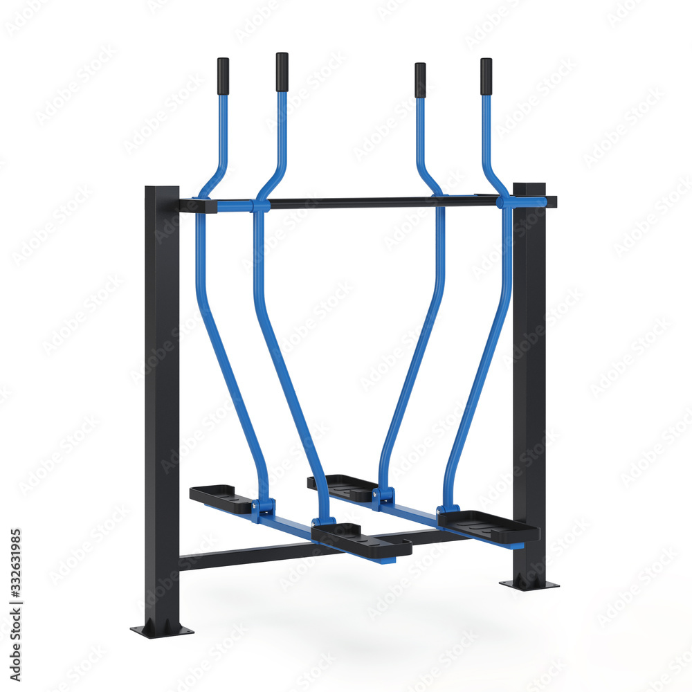 Street exercise equipment for gaining muscle mass and recovering from injuries on a white background. Clipping path included. 3D rendering. Street exercise equipment for gaining muscle mass and recovering from injuries on a white background. Clipping path included. 3D rendering.