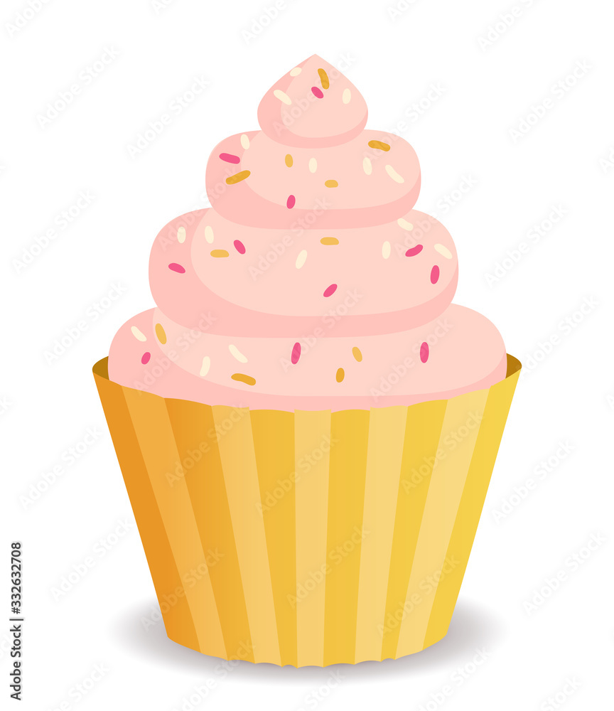 Muffin icon. Cupcake with cream and colorful sprinkles. Vector illustration in simple flat style. Muffin icon. Cupcake with cream and colorful sprinkles. Vector illustration in simple flat style.