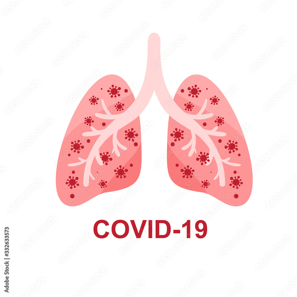 Coronavirus covid-19. Virus infected human lungs. Fight against coronavirus. Danger of coronavirus and risk to public health. Pandemic medical concept. Vector icon sign banner