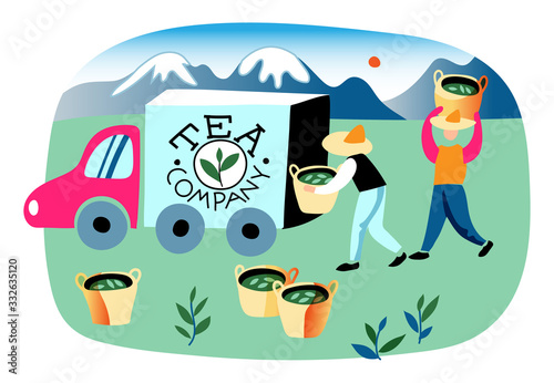 Man loading bag with green tea leaf in company car