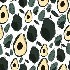 Acrylglasbilder Avocadomuster Doodle Avocado Muster Handgezeichnet Vektor  © TetiSof