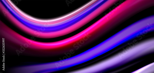 Abstract silk smooth lines on black  multicolored liquid fluid rainbow style waves on black