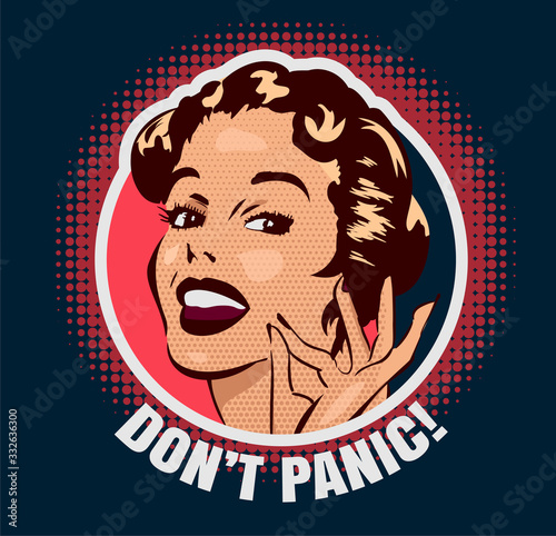 Vintage elegant woman's head, Okey sign fingers hand. Don't panic. Vector image	