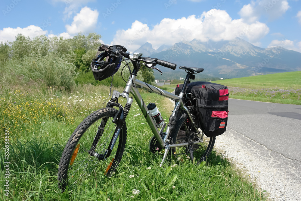 Touring bike and road in the High Tatras, Slovakia. Touring bike and road in the High Tatras, Slovakia.