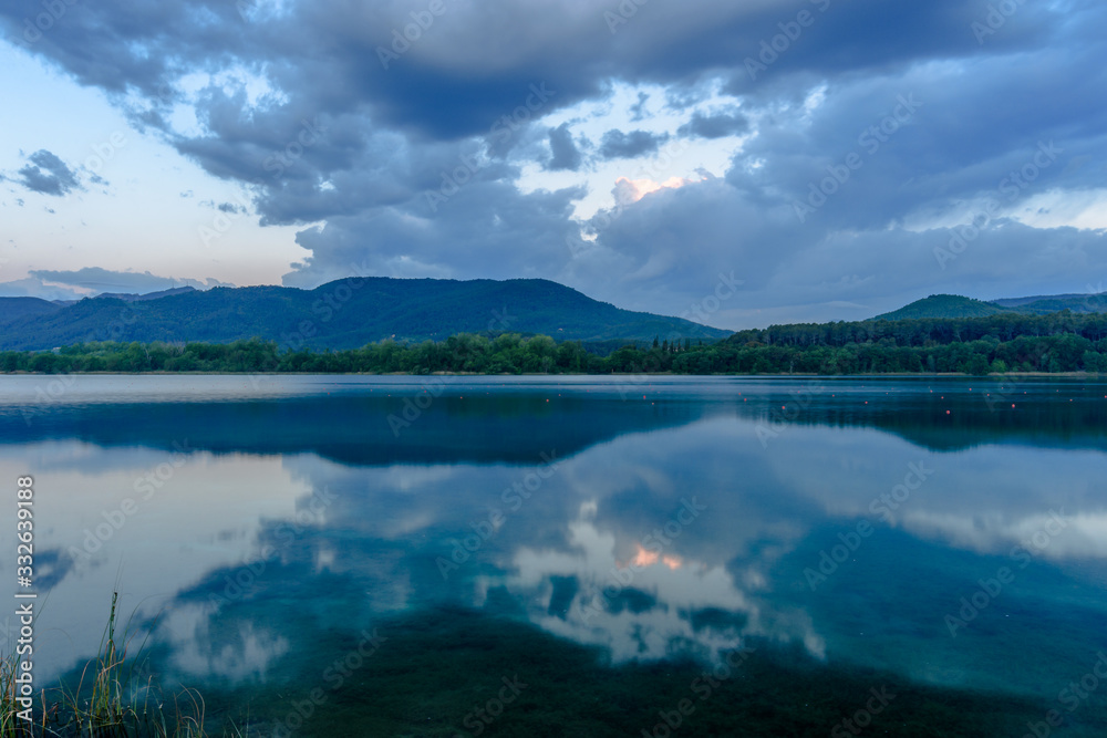 Blue morning at Banyoles Lake (Catalonia, Spain)