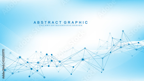 Big Genomic Data Visualization. DNA helix, DNA strand, DNA Test. CRISPR CAS9 - Genetic engineering. Molecule or atom, neurons. Abstract structure for Science or medical background, banner. Wave flow.