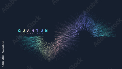 Quantum computer technology concept. Sphere explosion background. Deep learning artificial intelligence. Big data algorithms visualization. Waves flow. Quantum explosion, vector illustration.