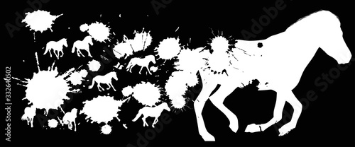 running horse from white blots isolated on black