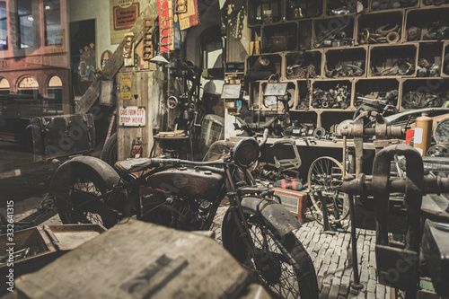 old abandoned motorcycle workshop from the last century