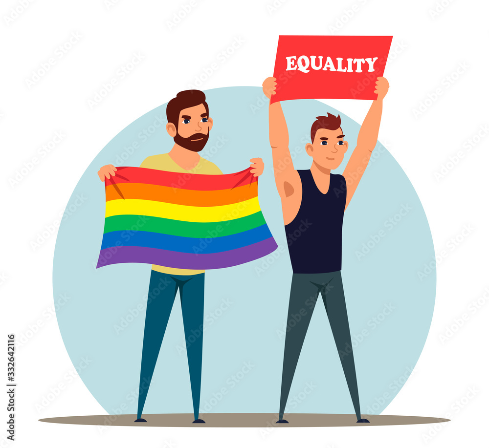 Vector characters LGBT community man protesting