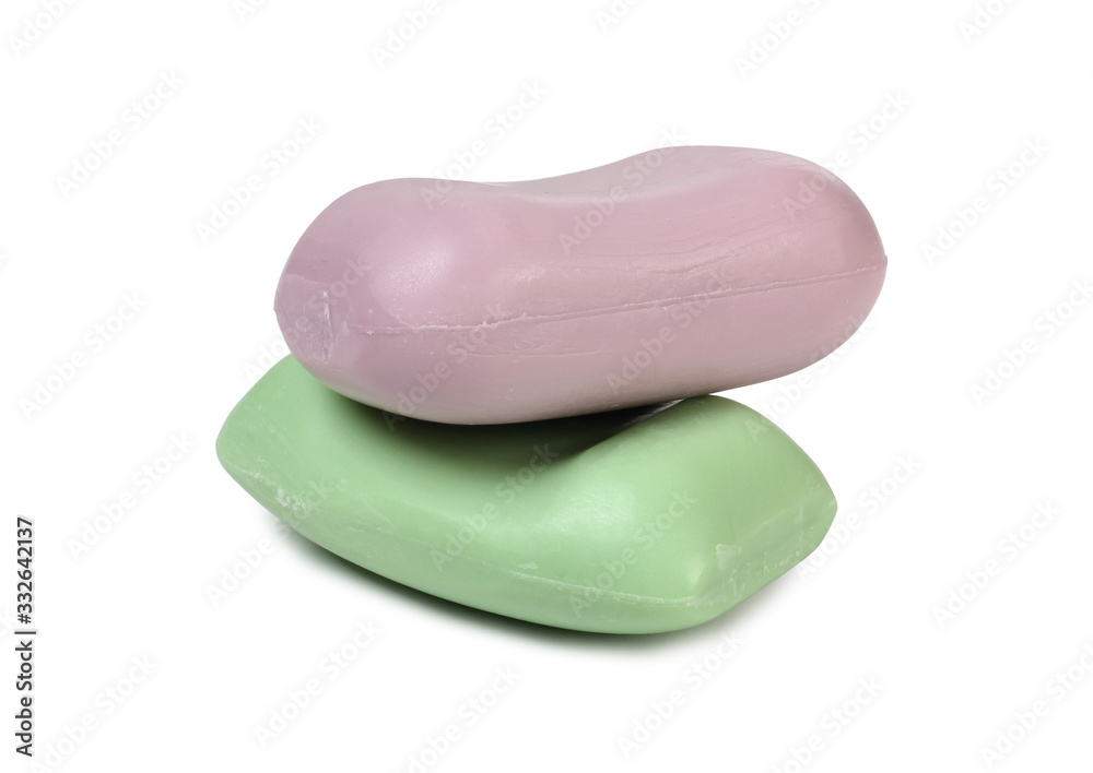 Toilet soap and antiseptic on white background
