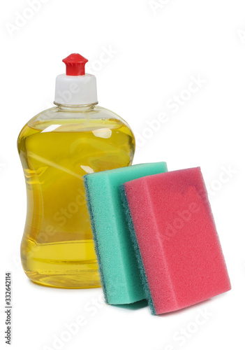 Toilet soap and antiseptic on white background