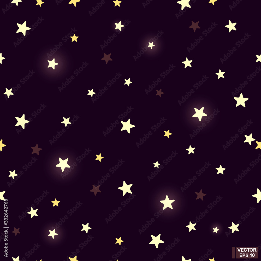 Seamless pattern with bright stars on violet background. Seamless pattern with bright stars on violet background.
