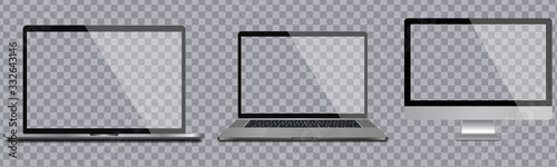 Laptop and pc mockup for marketing, web design and product presentation. Vector graphic