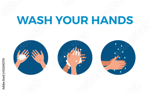 Washing hands with soap and water properly cartoon vector illustration