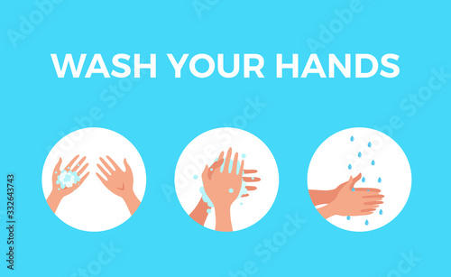Washing hands with soap and water properly cartoon vector illustration