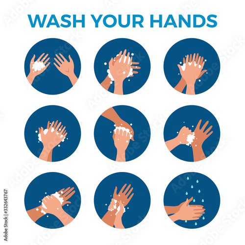 Washing hands with soap and water properly cartoon vector illustration