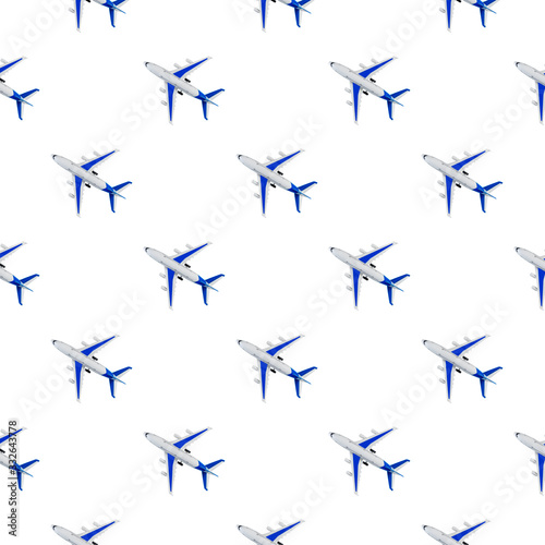 Pattern, seamless model airplane texture, plane on white background.