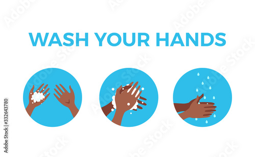 Washing hands with soap and water properly cartoon vector illustration