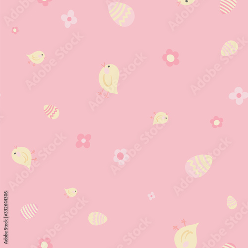 Vector hand drawn chicken and eggs Easter seamless pattern.