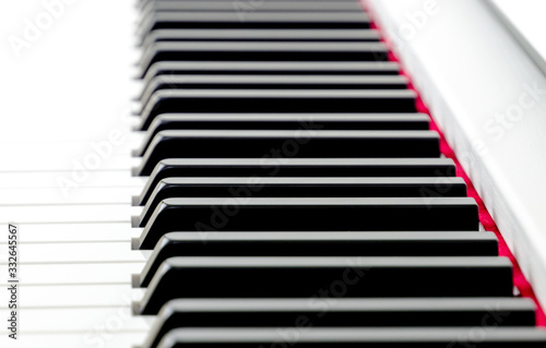 close-up of piano keys. close frontal view  black and white piano keys  viewed from side