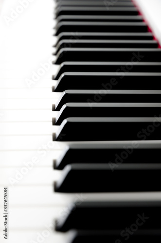 close-up of piano keys. close frontal view  black and white piano keys  viewed from side