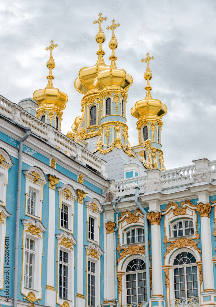 The Golden domes of Catherines Palace in Pushkin, Russia