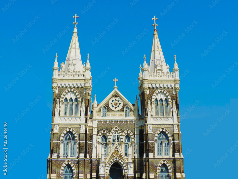 Mount Mary Church in Bandra West, Mumbai Maharashtra on a clear sunny day - This church is located behind Shahrukh Khan's Bungalow Mannat in Mumbai  