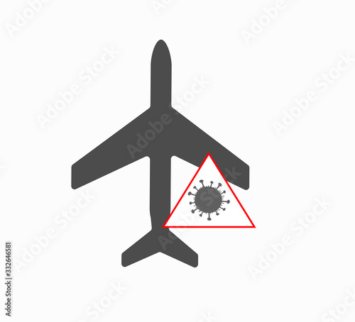Airplane and virus covid-19 icon vector. The ban on air travel and the closure of airspace. World coronavirus pandemic