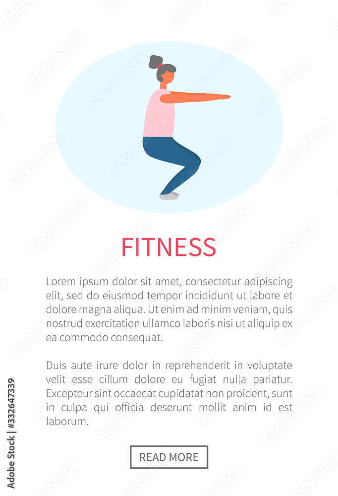 Workout and fitness training, woman doing squats vector. Legs and buttoks muscles pumping, healthy lifestyle and sport exercise, isolated female character