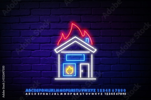 house fire icon. Elements of insurance in neon style icons. Simple icon for websites, web design, mobile app, info graphics