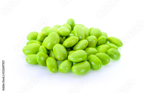 fresh Green soy beans on white background