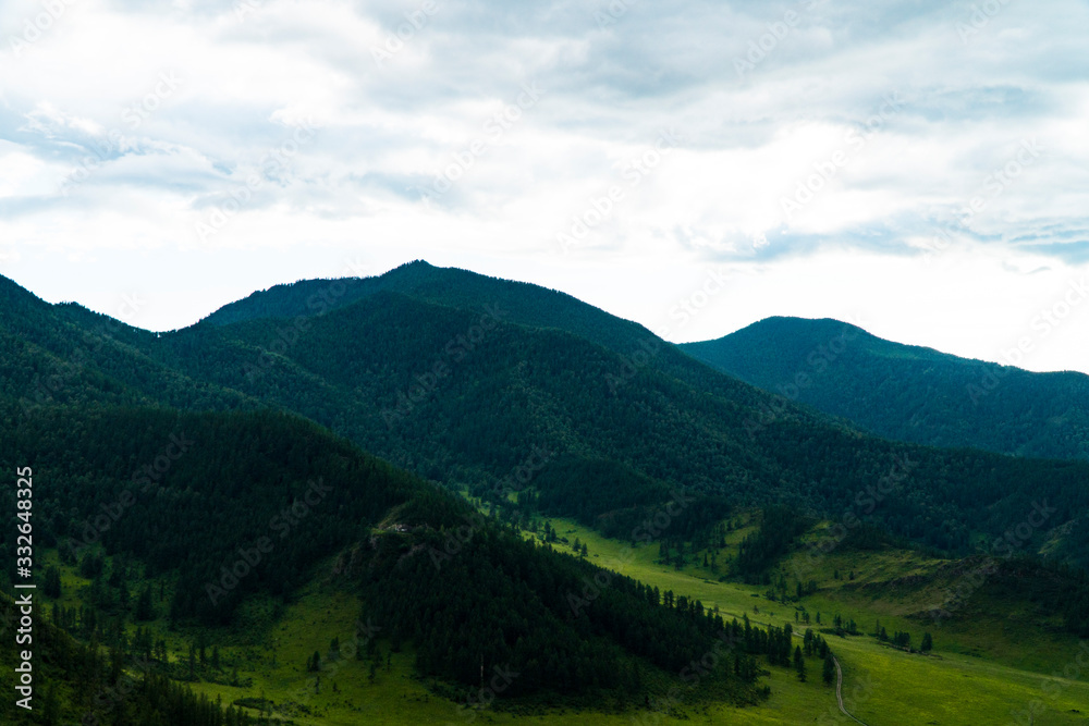 Background image of a mountain landscape. Russia, Siberia, Altai