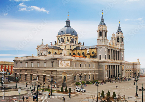 Madrid, Spain, Almudena Cathedral. This is one of the main attractions of Madrid. This Cathedral is dedicated to the virgin Almudena, considered the patroness of Madrid. Both façade in a neoclassical