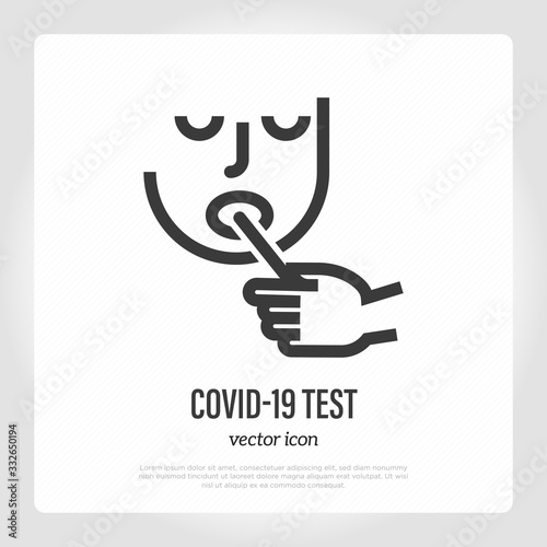 Coronavirus test by mouth swab stick. Man with open mouth. Medical test for COVID-19. Healthcare and medical vector illustration.