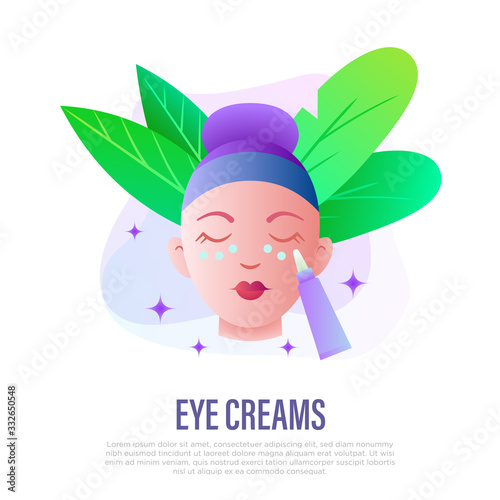 Eye cream or concealer, applying under eye zone. Gradient icon. Skin care, anti aging treatment. Vector illustration.