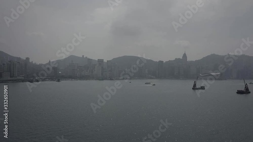 Flight over Victoria Harbour in Hong Kong. A good example of Smoggy weather in this country