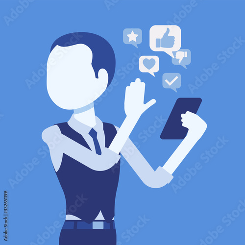 Mobile junk files from smartphone annoying man. Smart user removing space wasting trash information cleaning his phone with application, optimizing device. Vector illustration, faceless character