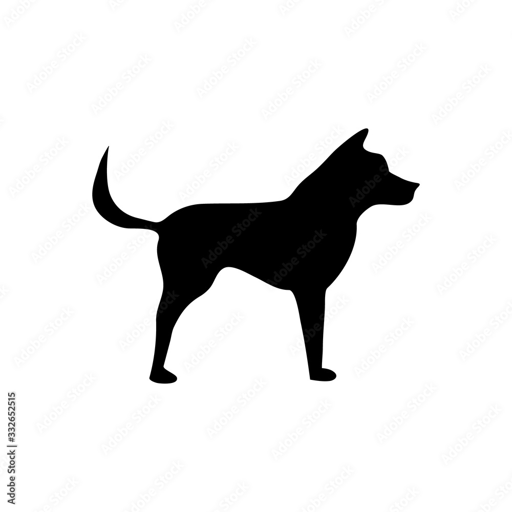 Black dog icon silhouette isolated on white. Vector illustration