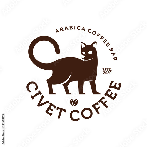 circle label silhouette of "LUWAK" vector means civet best for premium coffee bar or shop logo design template