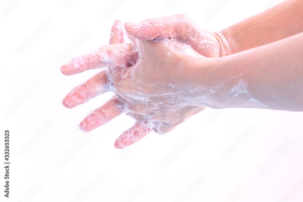 Fototapeta premium Washing hands with soap isolate on white background.