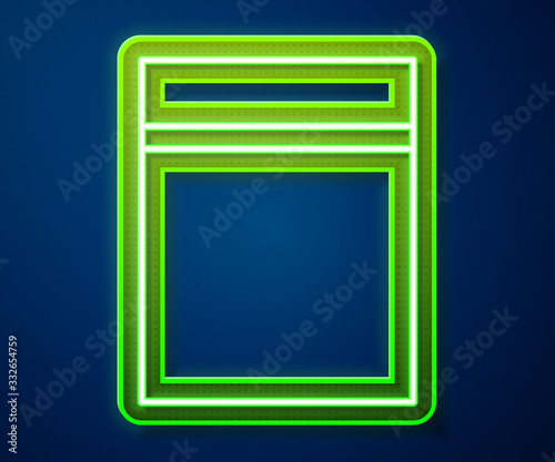 Glowing neon line Plastic bag with ziplock icon isolated on blue background. Vector Illustration