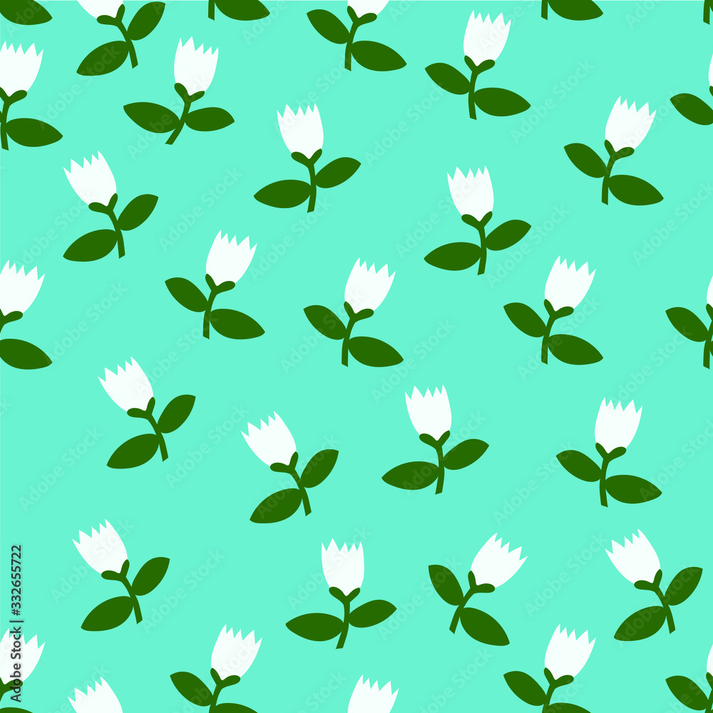seamless background of tulips in doodle style in one direction, drawn in vector