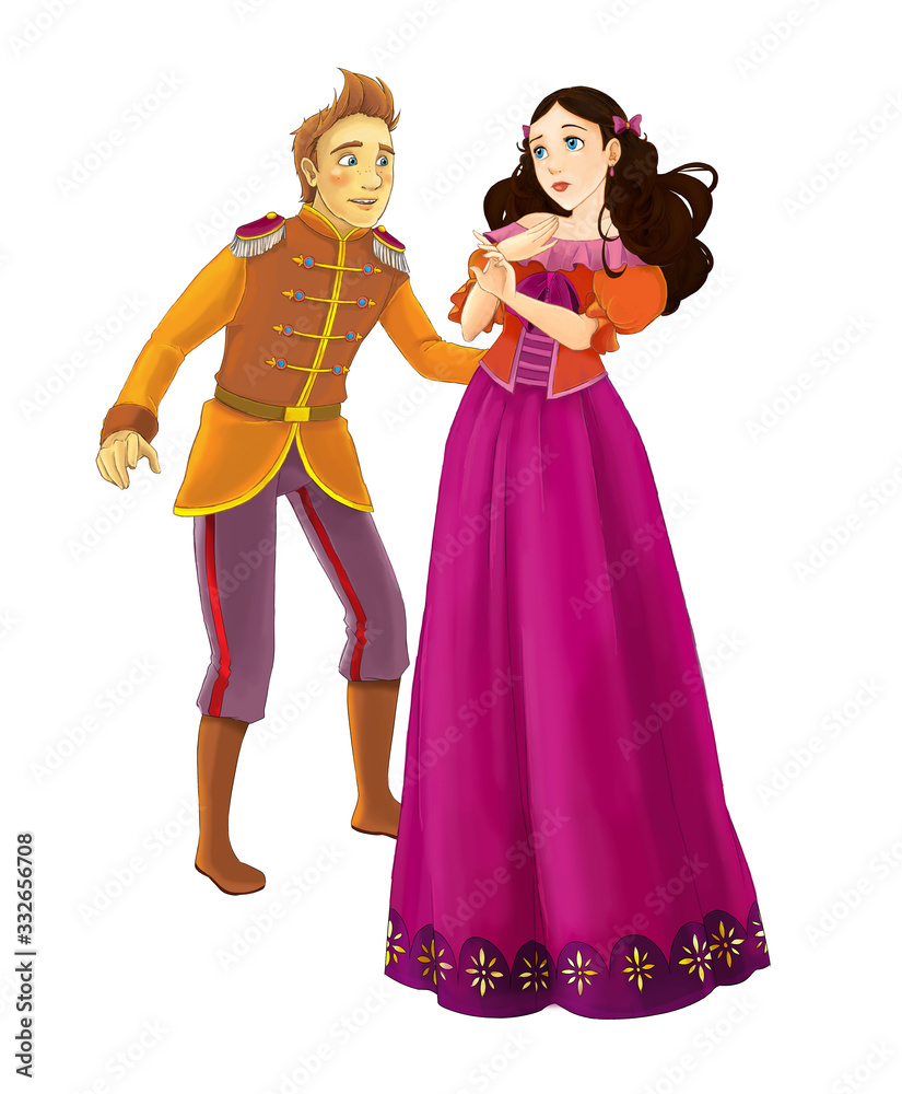 Cartoon cheerful married couple together romantic scene - illustration