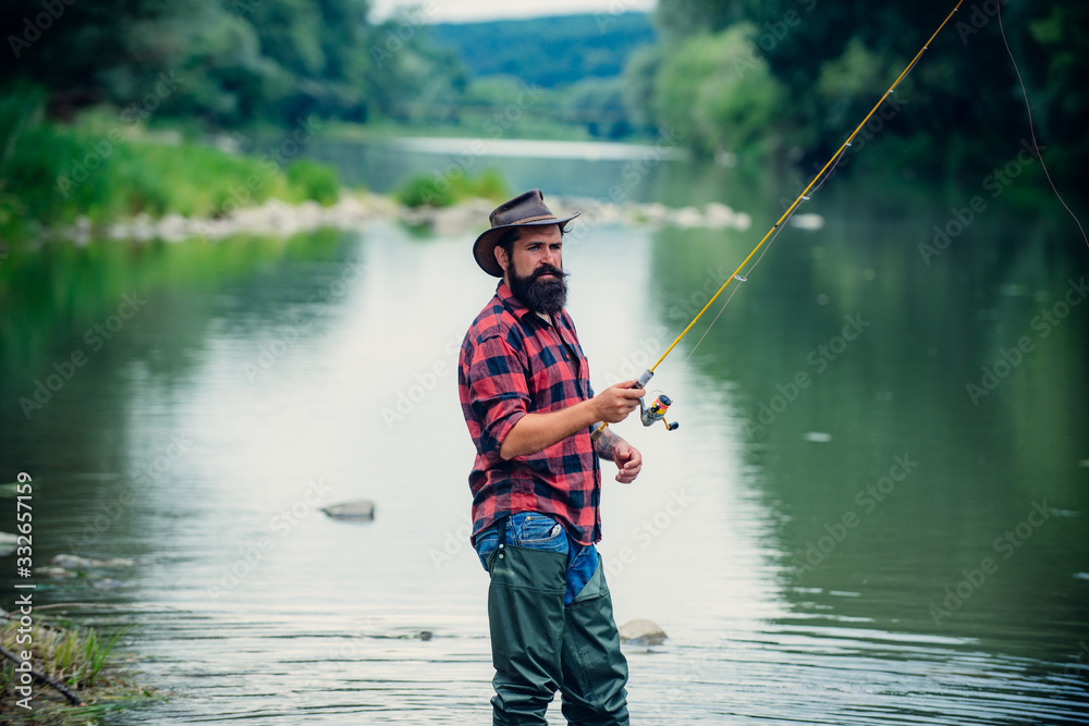 Male hobby. Ready for fishing. Relax in natural environment. Trout bait. Bearded elegant man. Man relaxing nature background. Strategy. Hobby sport activity. Activity and hobby. Catching and fishing. Male hobby. Ready for fishing. Relax in natural environment. Trout bait. Bearded elegant man. Man relaxing nature background. Strategy. Hobby sport activity. Activity and hobby. Catching and fishing.