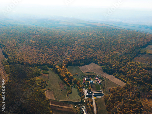 monastery complex in forest